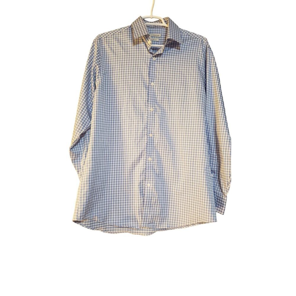 J.M. Haggar Blue White Checkered Plaid Shirt - Size 15-15 1/2 x 32/33 Classic Fi